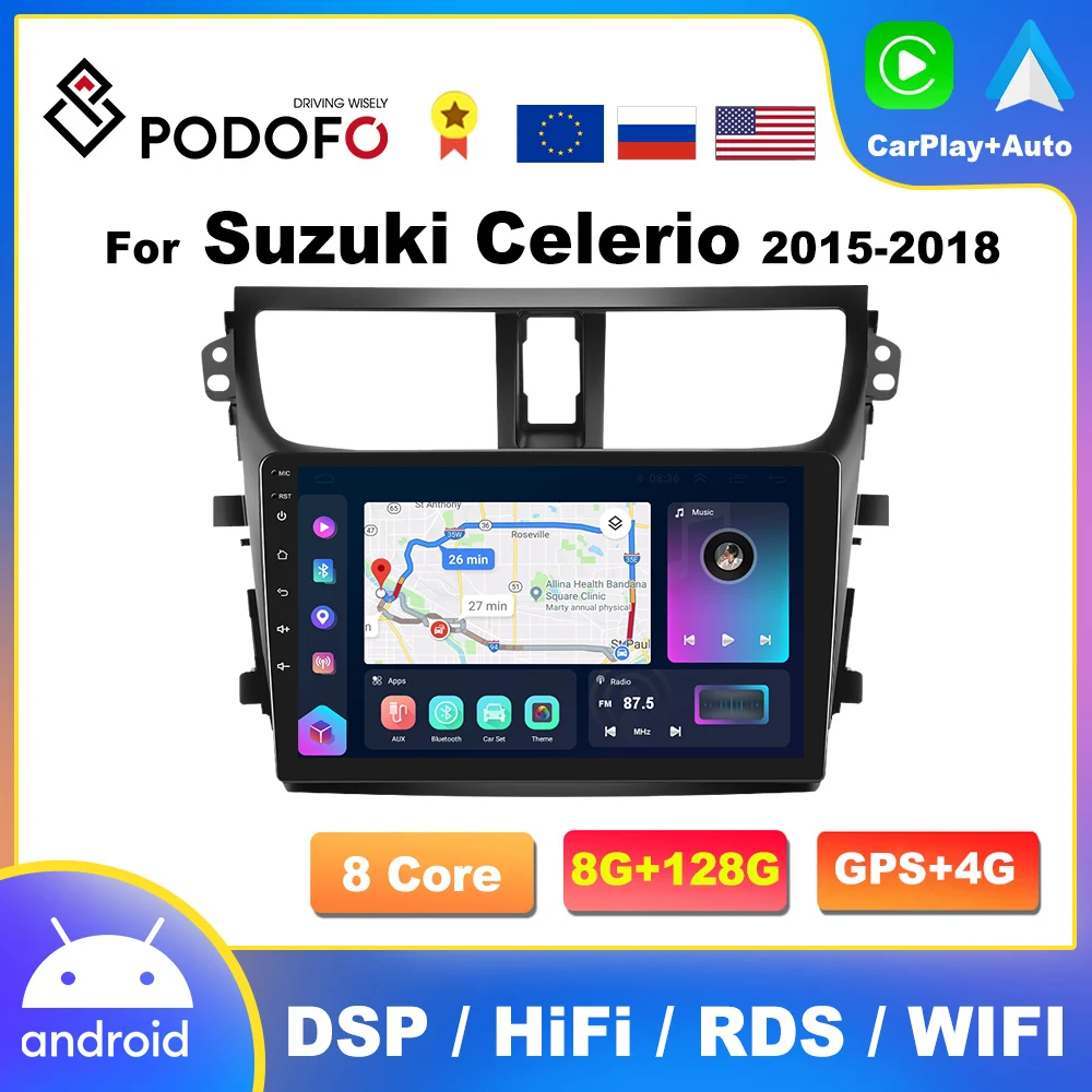 

Podofo 4G CarPlay Android Auto Car Radio For Suzuki Celerio 2015-2018 Multimedia Player GPS Autoradio 2din Head Unit DSP Stereo