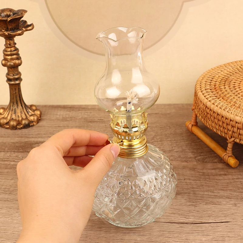 1Pc Vintage Nostalgic Furnishings Glass Paraffin Lamp Crafts Crystal Lamp Indoor Old Desk Lamp Emergency Lighting Tools