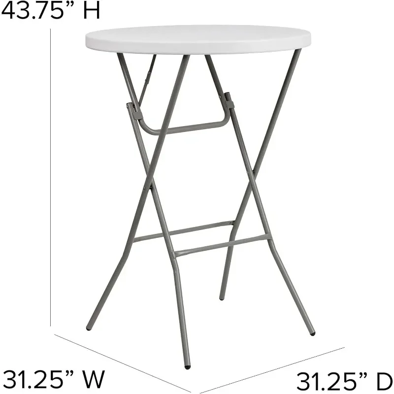 2.6\' Round Folding Bar Height Table for Parties and Commercial Events, Indoor/Outdoor Plastic Bar Height Folding Table, White