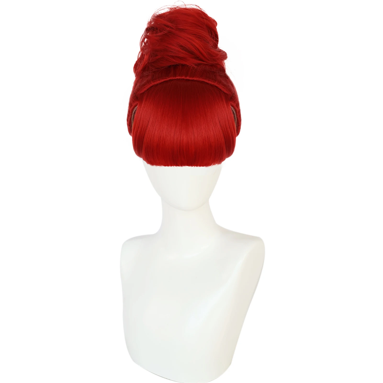 

Synthetic Short Red Wavy Cosplay Wig with Bangs and a bun For Carnival Comic Exhibition For Woman