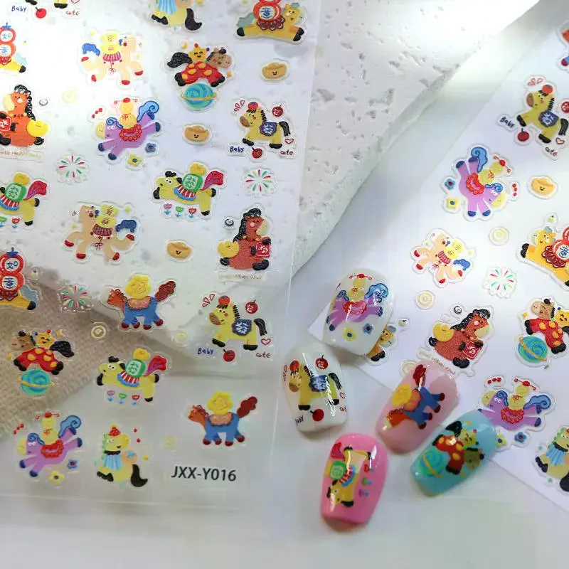 Cartoon Pferd Nail art Aufkleber Stilvolle Maniküre Aufkleber Klebstoff Sternzeichen Pferd Neujahr DIY 3D Nagel Aufkleber Nagel Charme Maniküre
