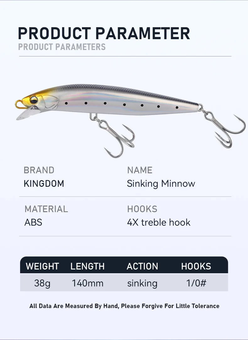 Kingdom Saltwater Minnow-Köder, 140 mm, 38 g, sinkender Draht, durch den Körper, langer Wurf, künstlicher Köder, Wobbler für Seebarsch, Jerkbait – Detail 5