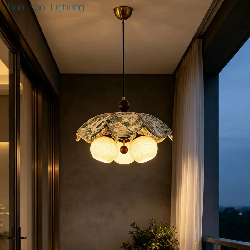 Vintage French Floral Pattern Pendant Light Retro Hanging Lamp For Living Room Bedroom Dining Room Kitchen Cafe Home Decor E27