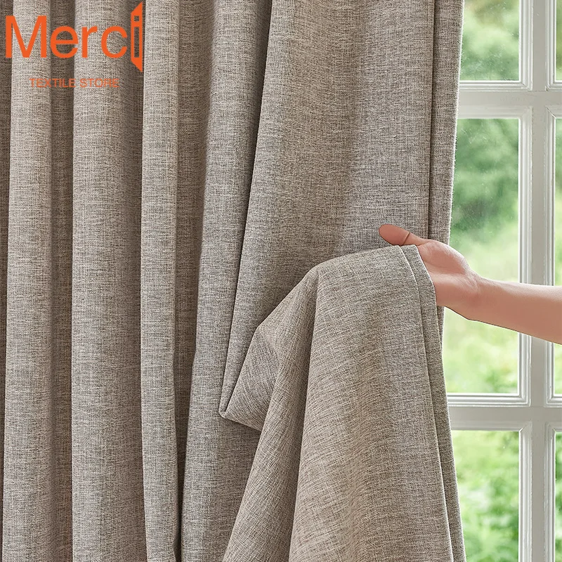 Japanese Simple New Style Fully Blackout Bamboo Linen Curtains for Living Dining Room Bedroom Customized Finished Products