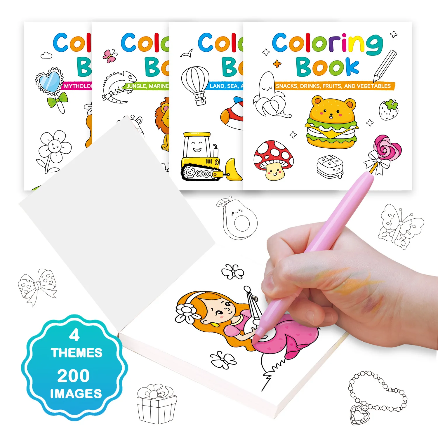 Mini Coloring Book Drawing Kid Animal Food Color Markers Pen Painting Creative Handheld Doodle Book Portable