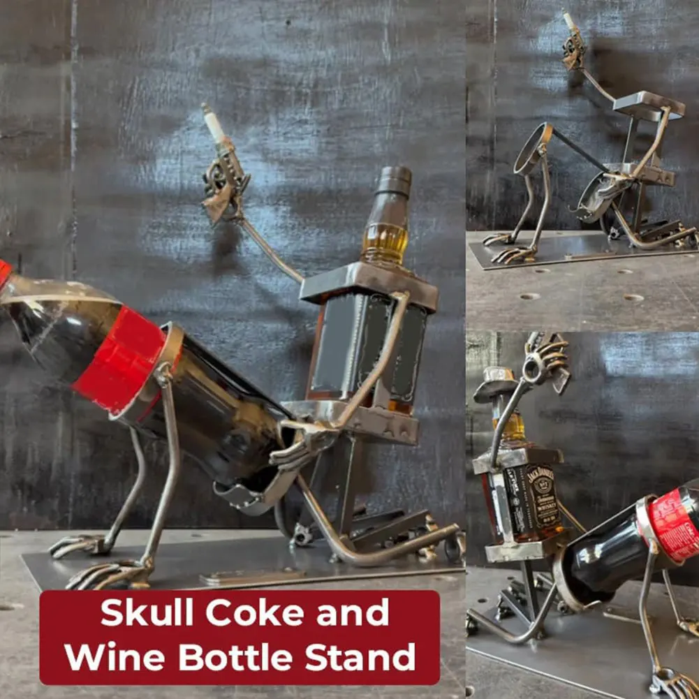 Retro Metal Red Wine Rack Skull Skeleton Design Wine Holder Skull Metal Wine Rack for Home Kitchen Bar Table Decoration