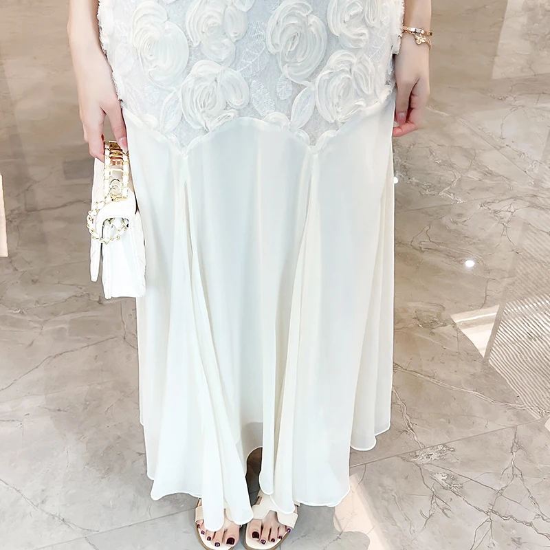 Embroidered Three-dimensional Rose Halter Dress Luxury Elegant Dress Spaghetti Strap Sling Fishtail Dress