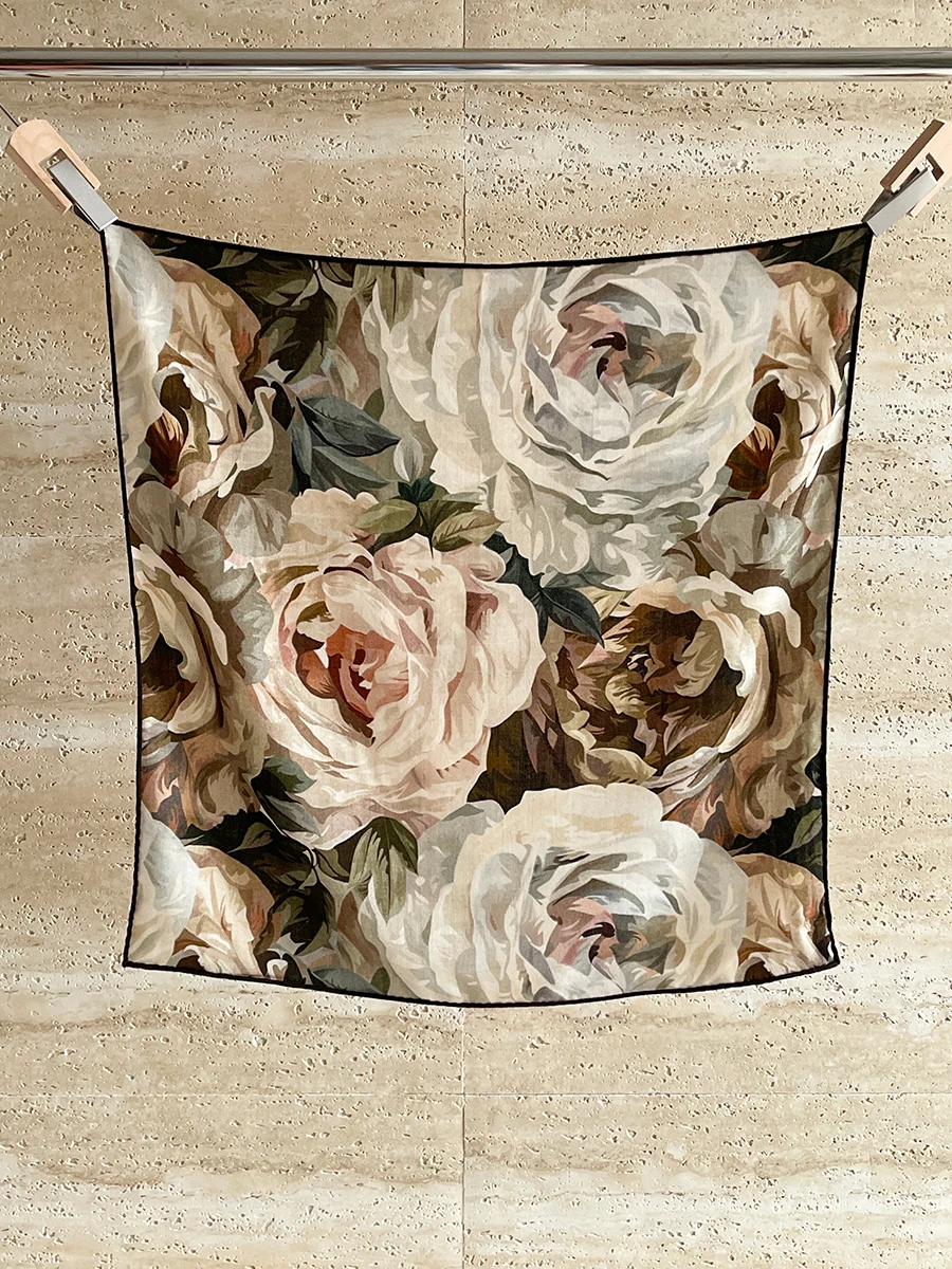 

Silk Wool Scarf 65CM Winter Small Scarves Hand Rolled Shawls Head Neck Clothing Accessories Christmas Lover Gift