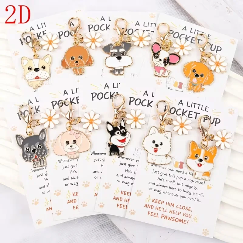 10 Cute Cartoon Puppy Keychains—2D Animal-Themed Keychains, Bag Decoration Pendants, with Inspirational Greeting Cards; Perfect Gift for Dog Lovers, Suitable for Holidays, Birthdays, and Parties, Unisex, Party Favors, Fun Keychain Design, Lightweight Key Pendant, Durable Keychain, Decorative Keychain, Pet Lover Accessories