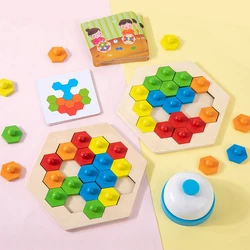 Wooden Hexagon Pattern Puzzle Game Tangram Brain Geometry Logic Game STEM Montessori Educational Toys Interactive Battle Game