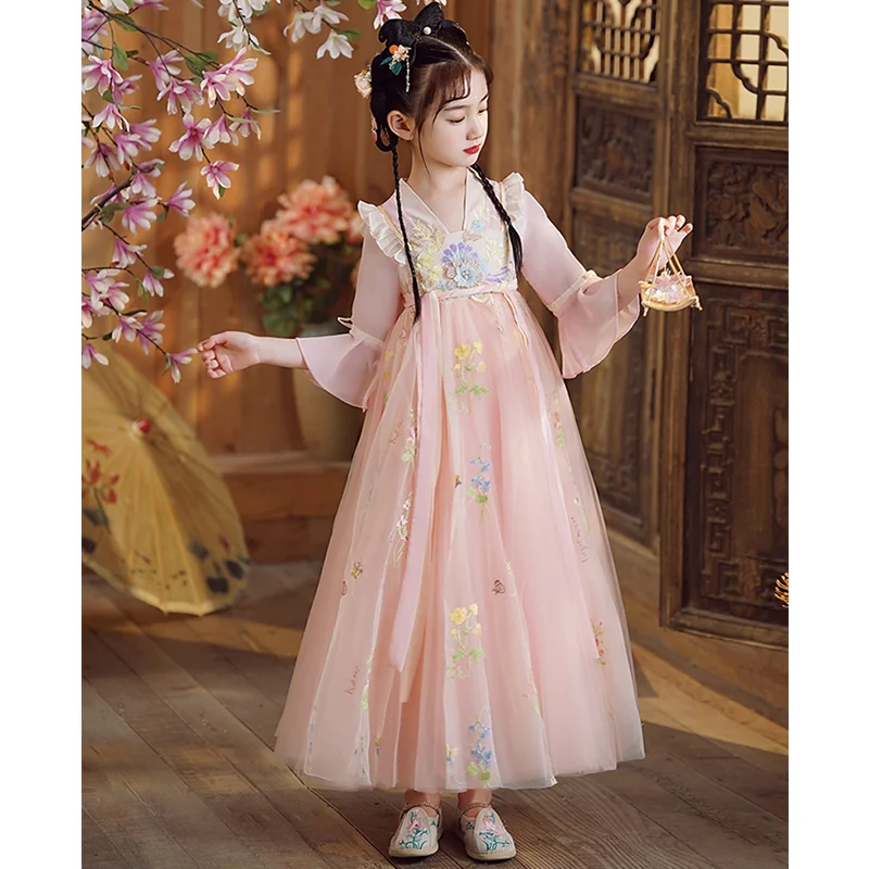 

Летнее китайское платье hanfu для девочек, костюм Тан, детская одежда для косплея маленькой девочки, китайская юбка, платье 한