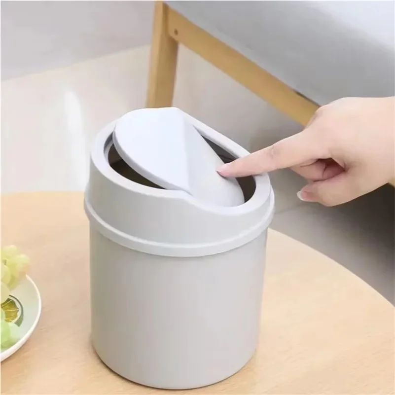 Mini Desktop Trash Can with Lid - Cylindrical Tabletop Waste Bin, Easy To Clean Screw-Off Cap for Office and Coffee Bar