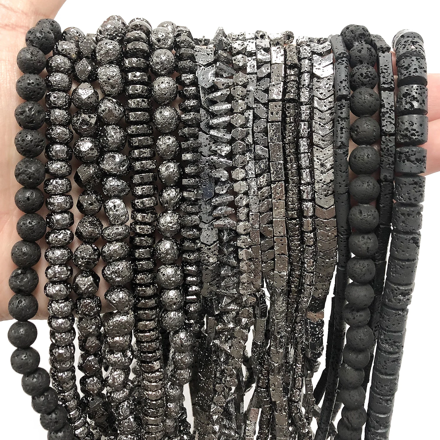 Natural Stone Beads Black Lava Stone Plated Black Volcanic Rock Loose Beads Handmade Jewelry Making Diy Earring Bracelet