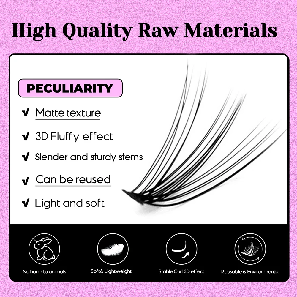 MASSCAKU 10D/12D/20D DIY Segmented Eyelash Extensions 8-15mm Mix Length Matte Black Mega Volume Individual Lashes Makeup Tools