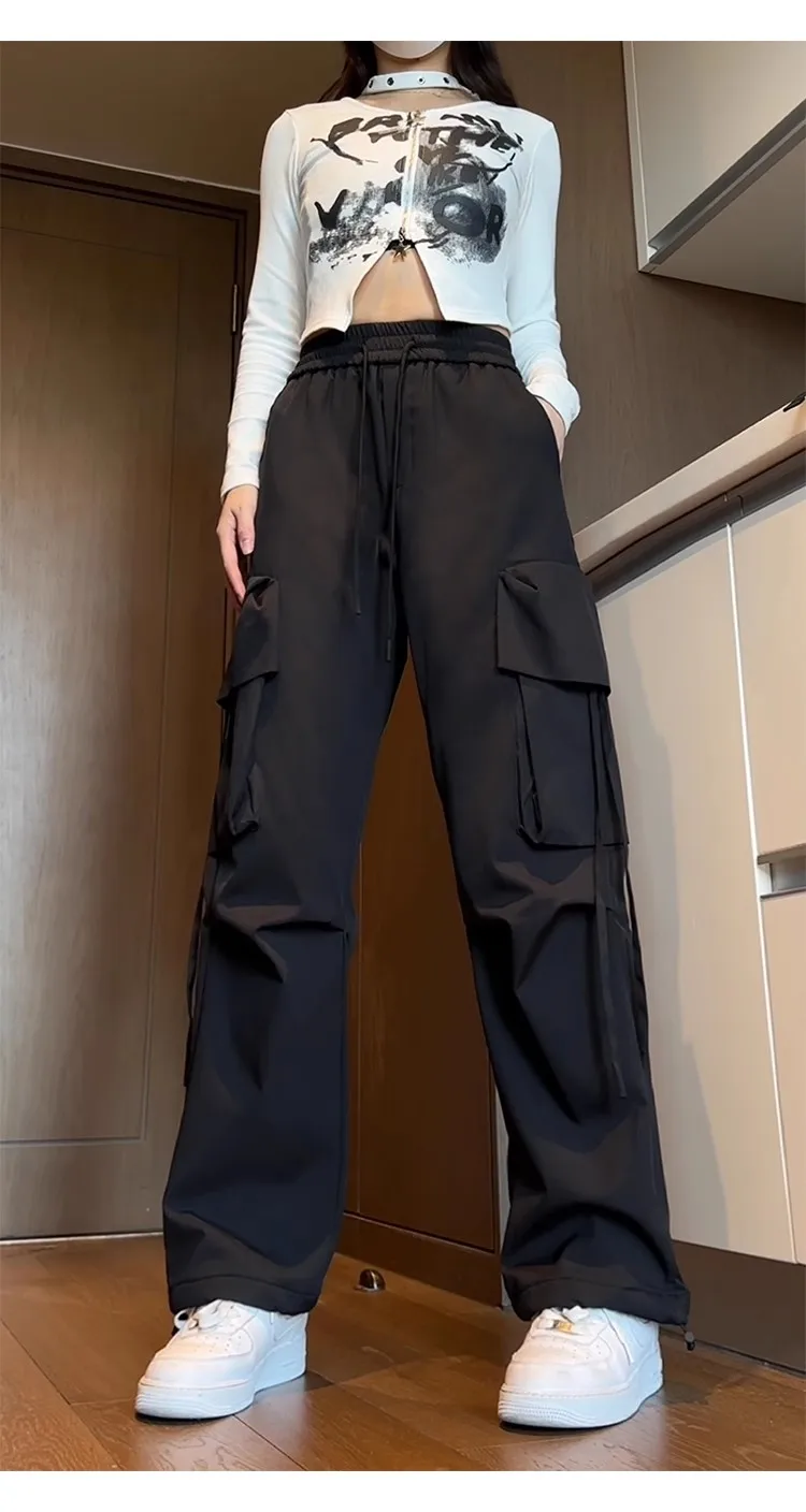 

Short and good-looking work pants classic wide leg pants parachute pants women's autumn fashion design toe binding dopamine