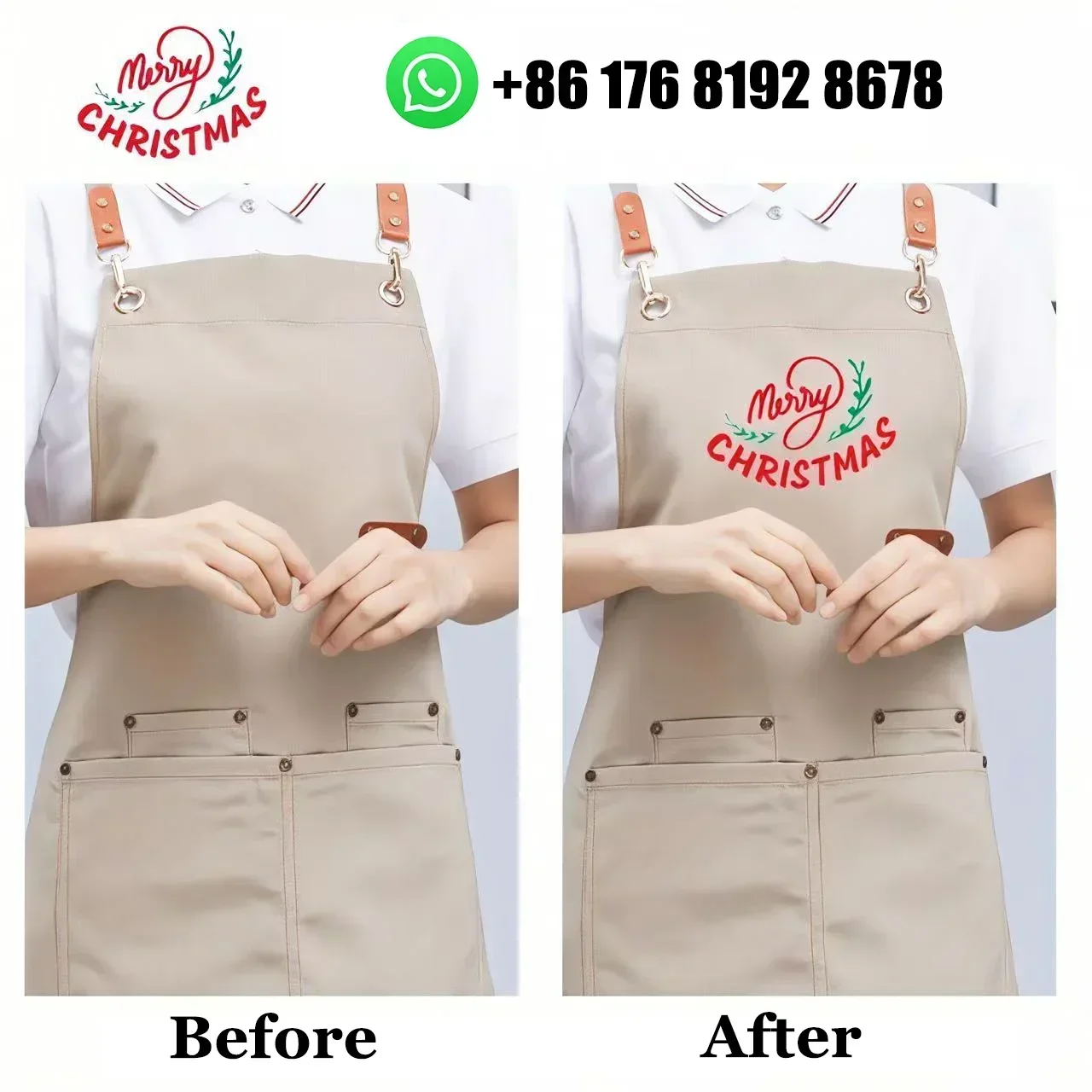 Customized Logo Work Apron Canvas Oil Resistant Apron With Pocket for Restaurant Shop Cafe Waiter Catering Chef Work Uniform