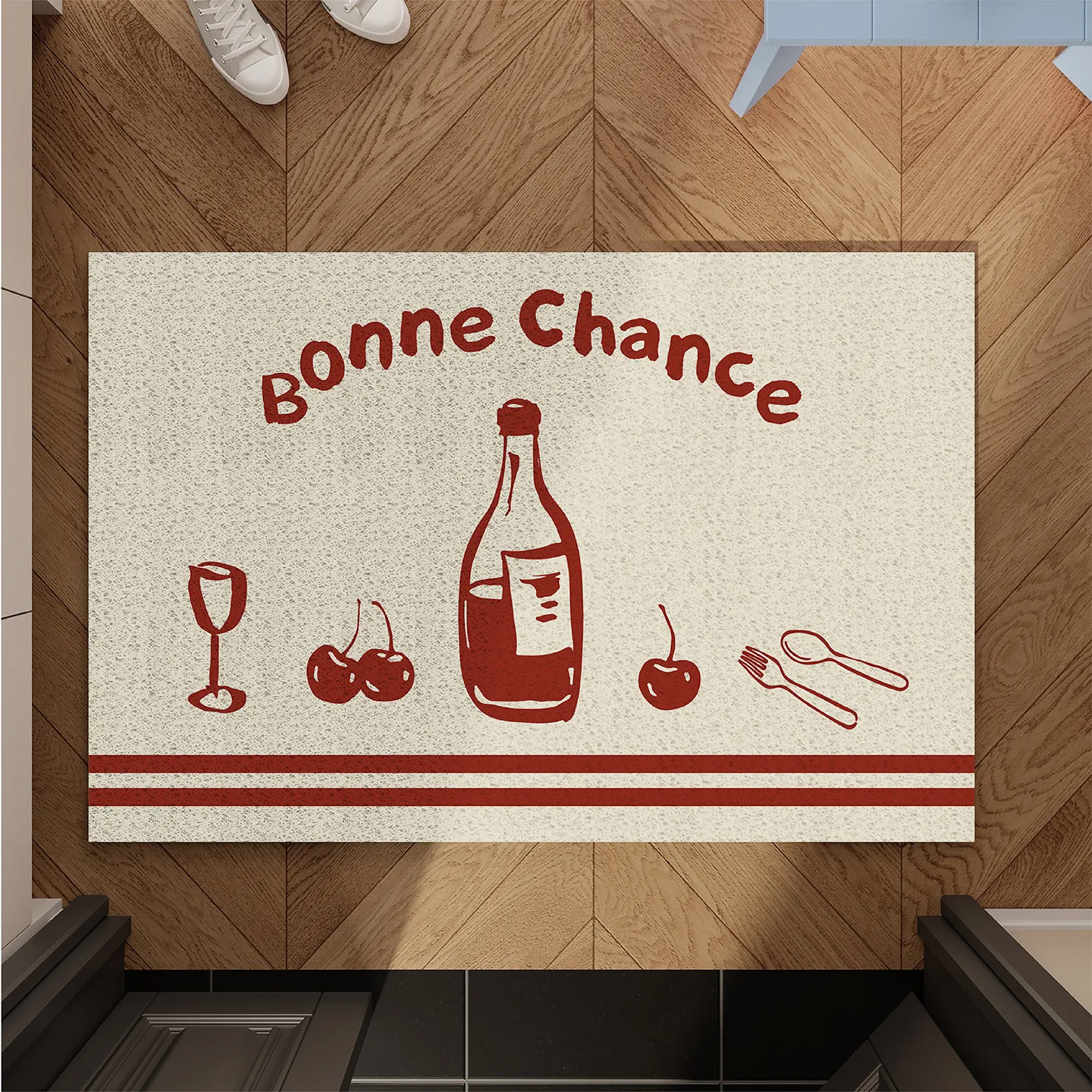 Wine Cherry Pattern PVC Silk Loop Doormat Anti Slip Dirt Trapper Easy Clean Front Door Entryway Floor Mat Home Decor