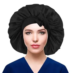 New Large Satin Bonnet Silk Night Sleeping Cap Long With Head Tie Band Edge Wrap For Women Curly Braid Hair