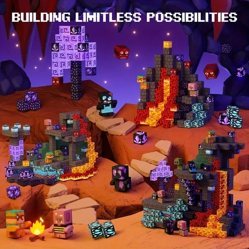 Magnetic Building Blocks Mine World Magnet Cube for Stacking Construction Set Educate Sensory Toys Kids Boys Girls Ages 3+ DIY