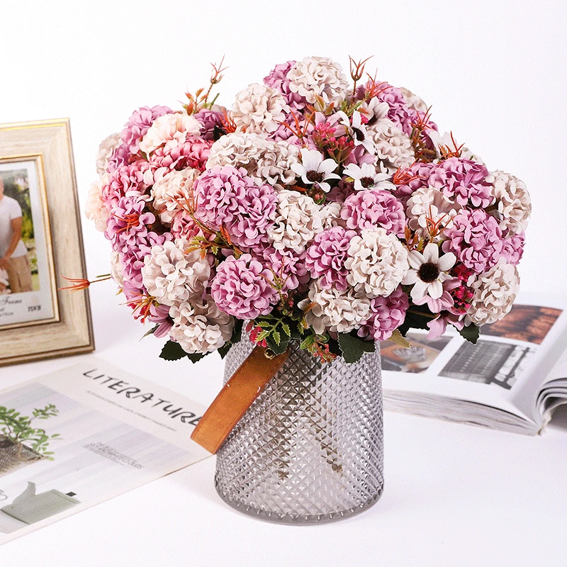 Artificial Bouquet Happy Table Tennisball Chrysanthemum Wedding Home Decoration Fake Flowers Wedding Simulation Plants