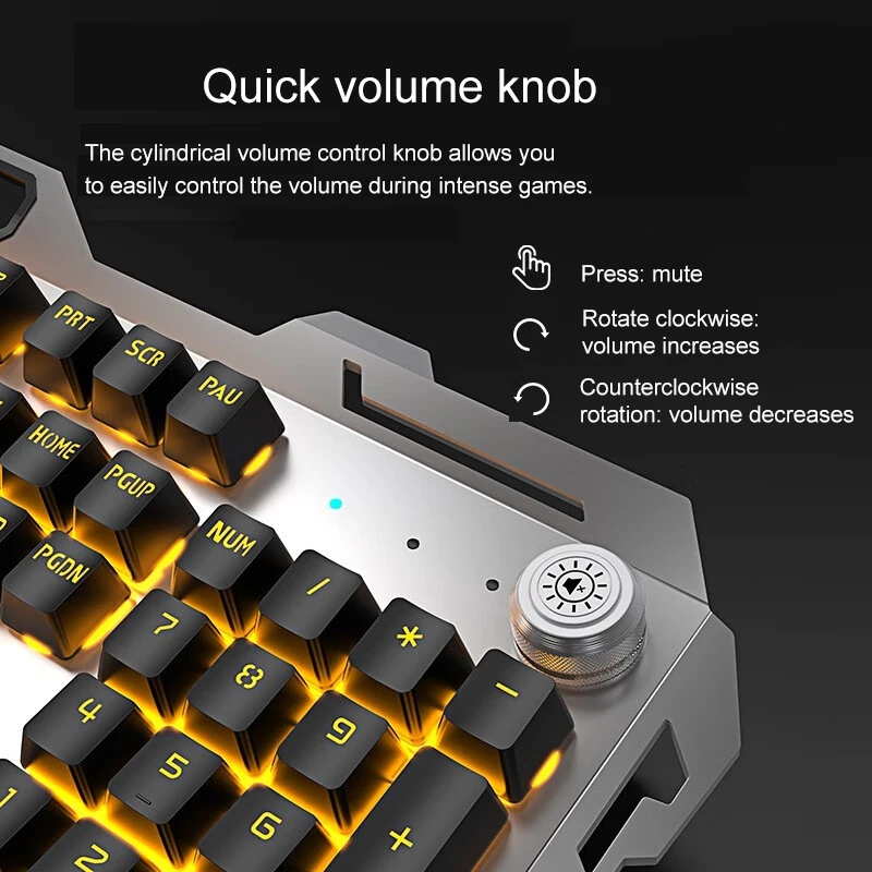 لوحة مفاتيح ألعاب لاسلكية EWEADN 2.4 جيجا هرتز، بإضاءة خلفية LED 104 مفاتيح، غشاء صامت، لوحة معدنية، قابلة لإعادة الشحن (USB)، للكمبيوتر الشخصي/الكمبيوتر المحمول