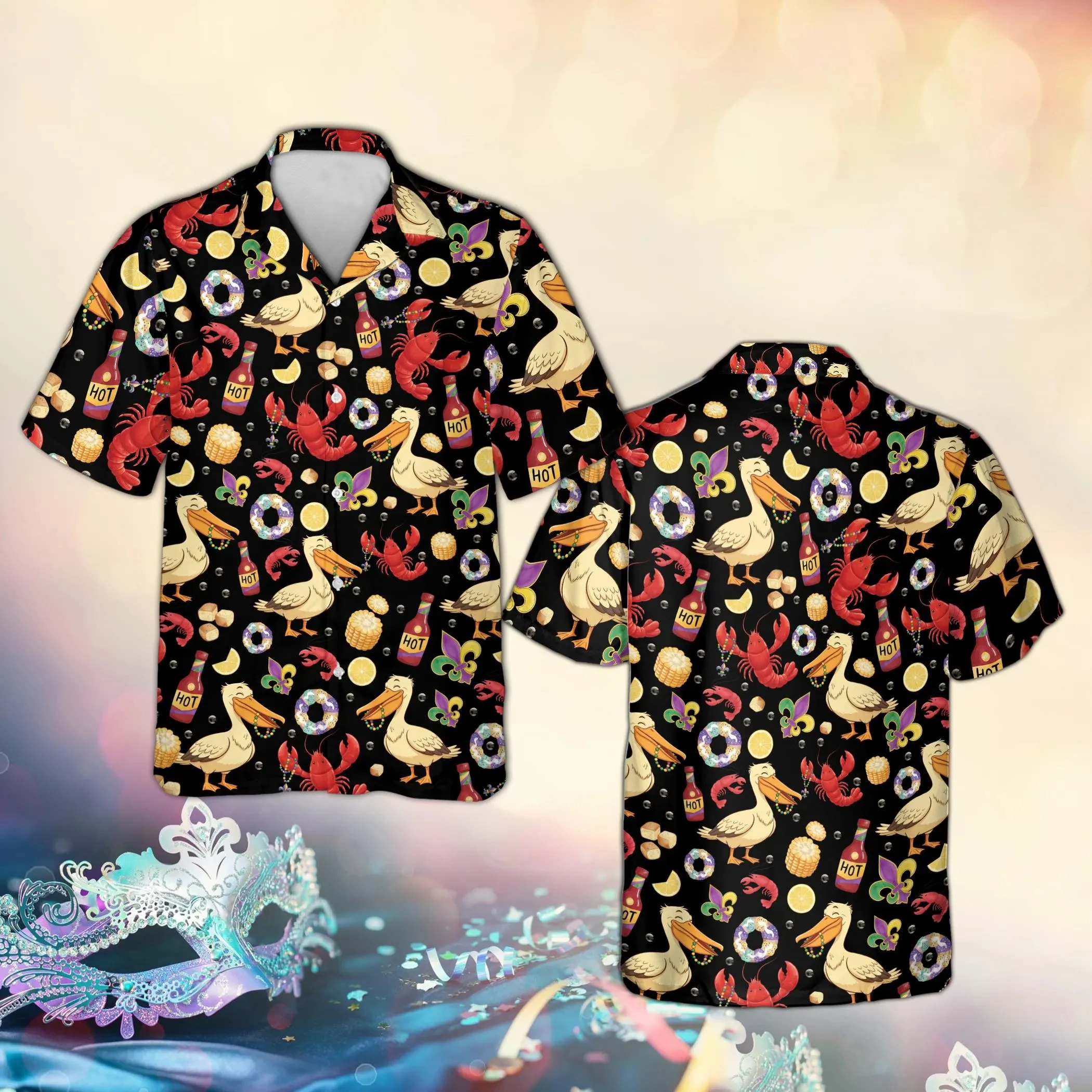 

Crawfish Boil Mardi Gras Hawaiian Shirt, Louisiana Fleur De Lis Aloha Shirt, Louisiana Pelican Seafood Gift, Button Up Shirt