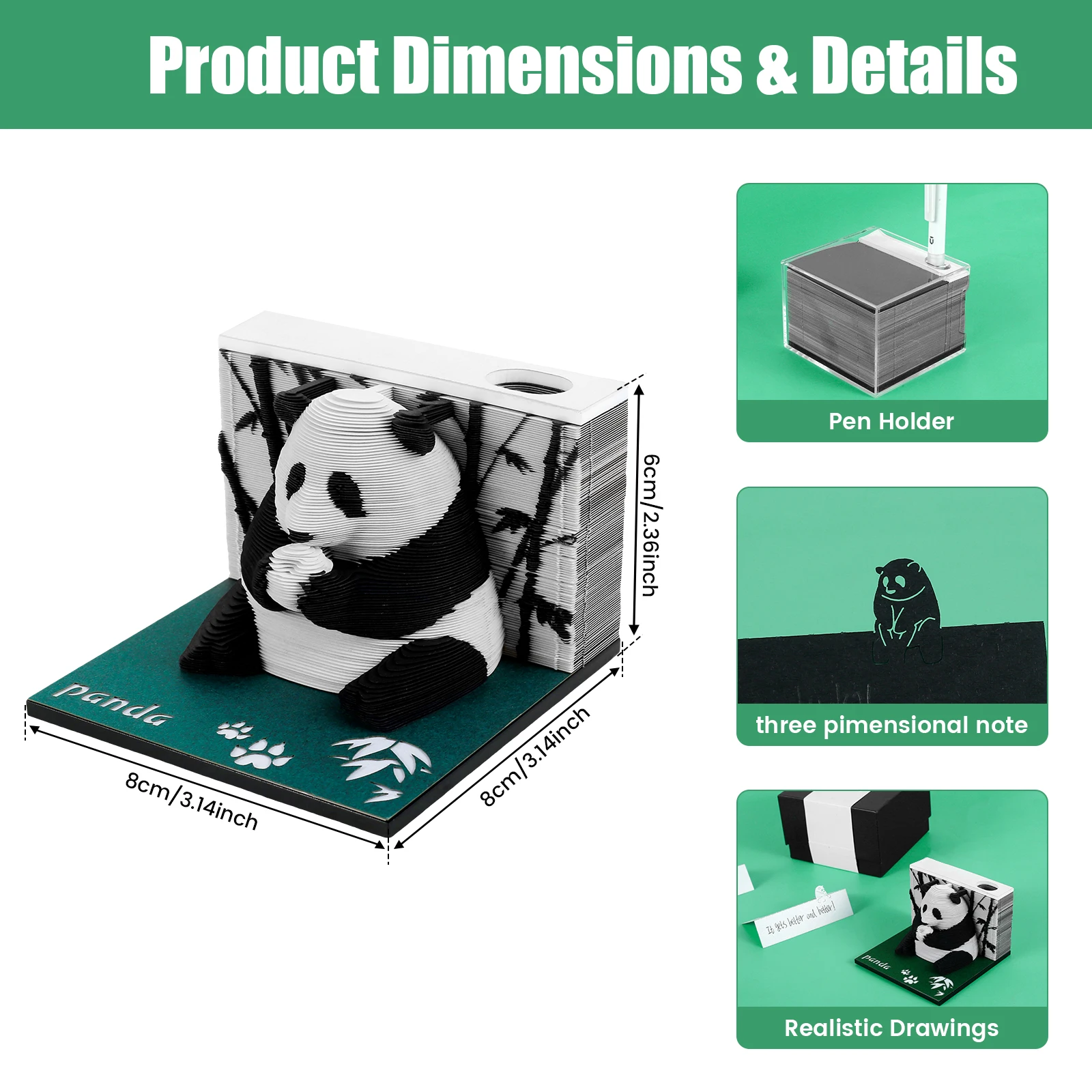 3D Desk Weekly Calendar Creative Panda Memo Pad Tear-Away 3D Art Note Pad DIY 3D 2024 Weekly Calendar Paper Carving Art for Home