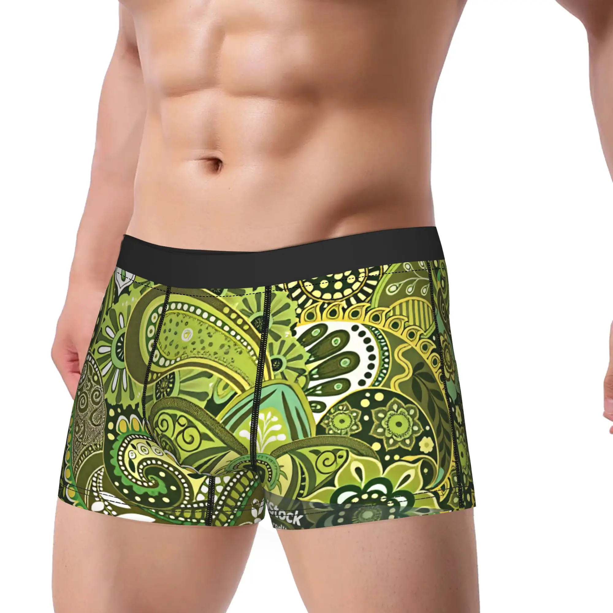 Forest Green Boho Paisley Underwear  Man Shorts Briefs Novelty Trunk Trenky Custom Oversize Underpants