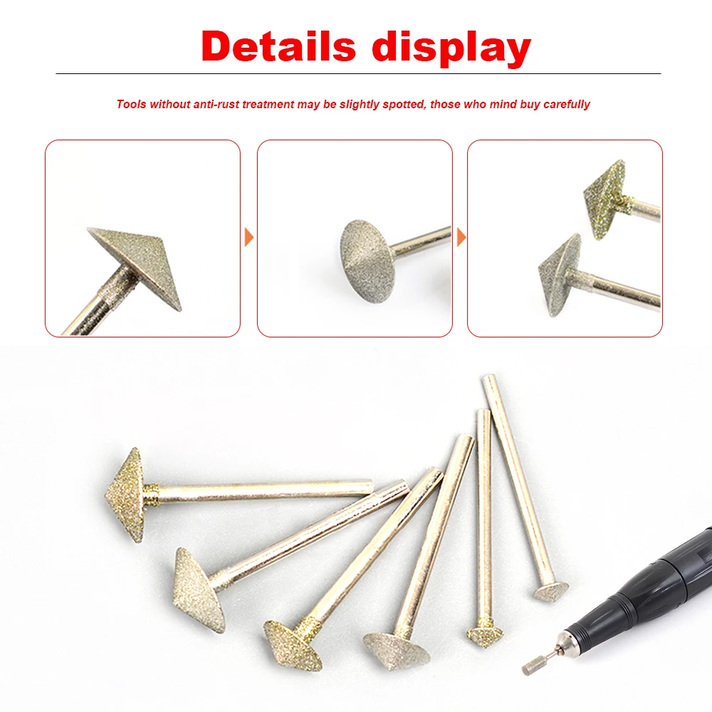 10Pcs 6-16mm Umbrella Diamond Grinding Head Mounted Point Bit Burr Needle Polishing Abrasive Tool for Stone Jade Peeling Carving