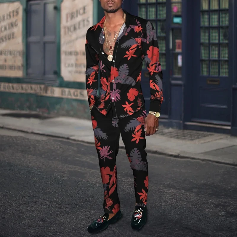 

Fashion Flower Gradient 3D Print Men Harajuku Clothing Suits Tracksuit Long Sleeve Shirt Long Pants 2 Piece Sets Clothing