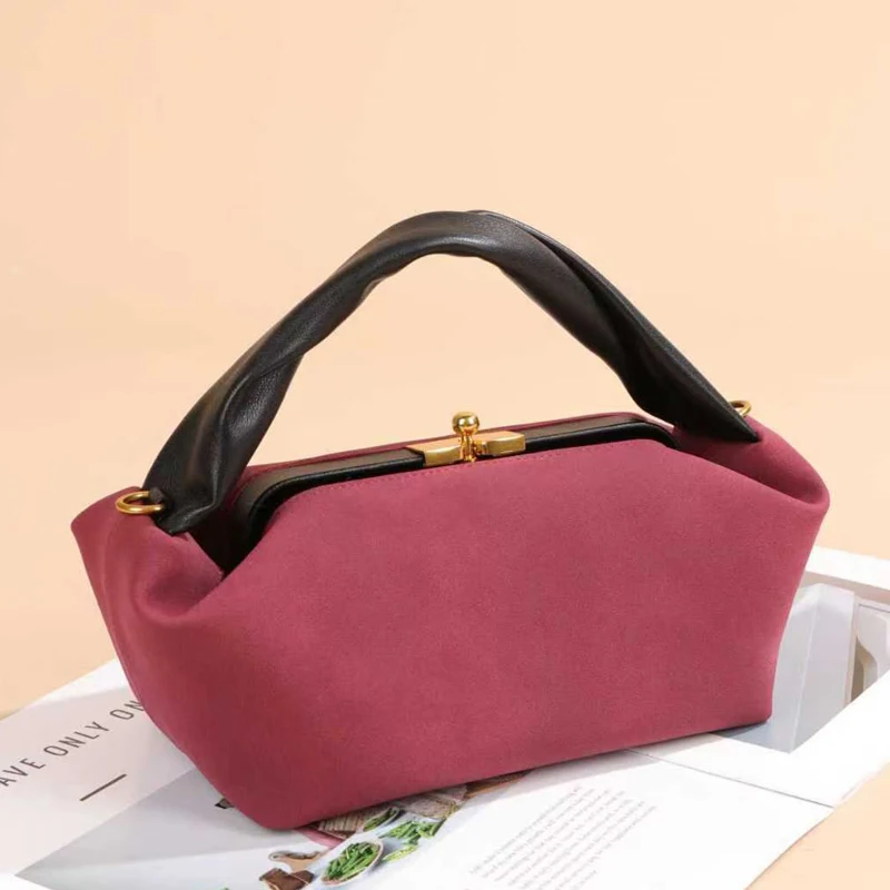 

Faux Suede Mini Bags For Women Luxury Designer Handbags And Purses 2026 New In Vintage Lock Folded Edge Top Handle Shoulder Bag