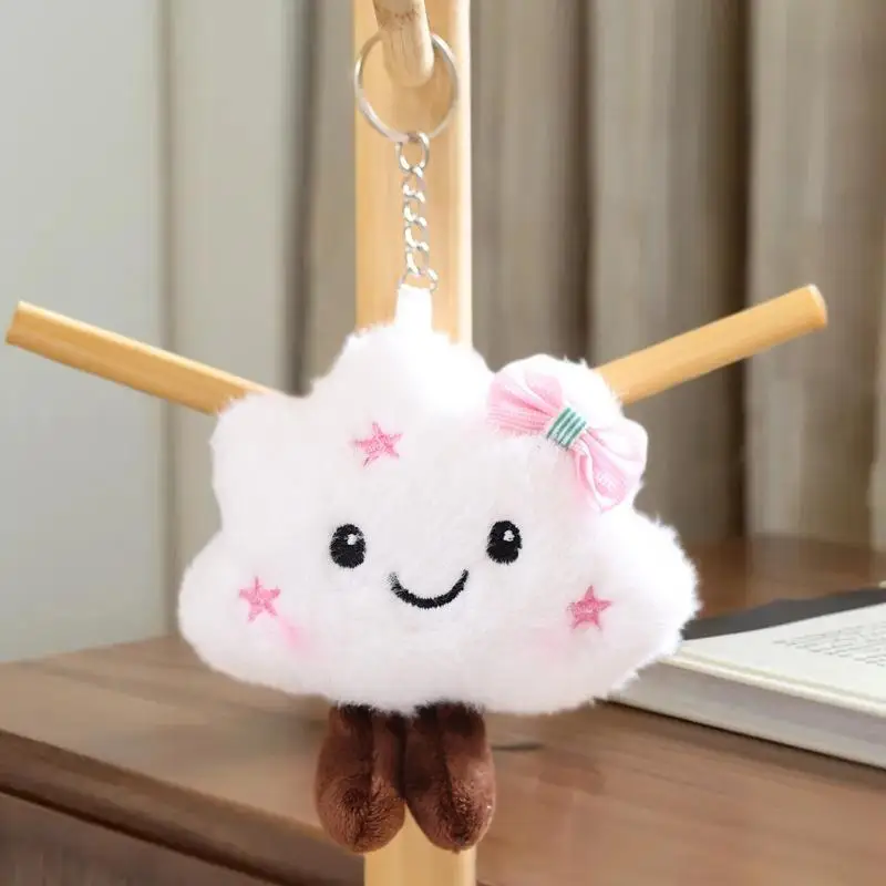 Schattige mini-paar hanger witte wolk pluche pop sleutelhanger, ideaal voor rugzak of boekentasversiering
