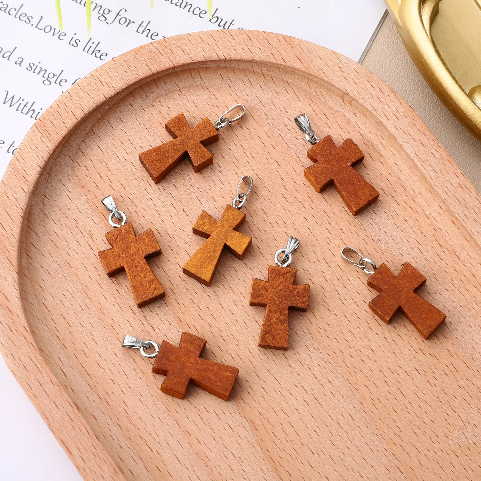 

15Pcs Cross Wooden Charms Jewelry Pendant DIY Supplies for Bracelet Necklace Keychain Making Decorations Cross Charms