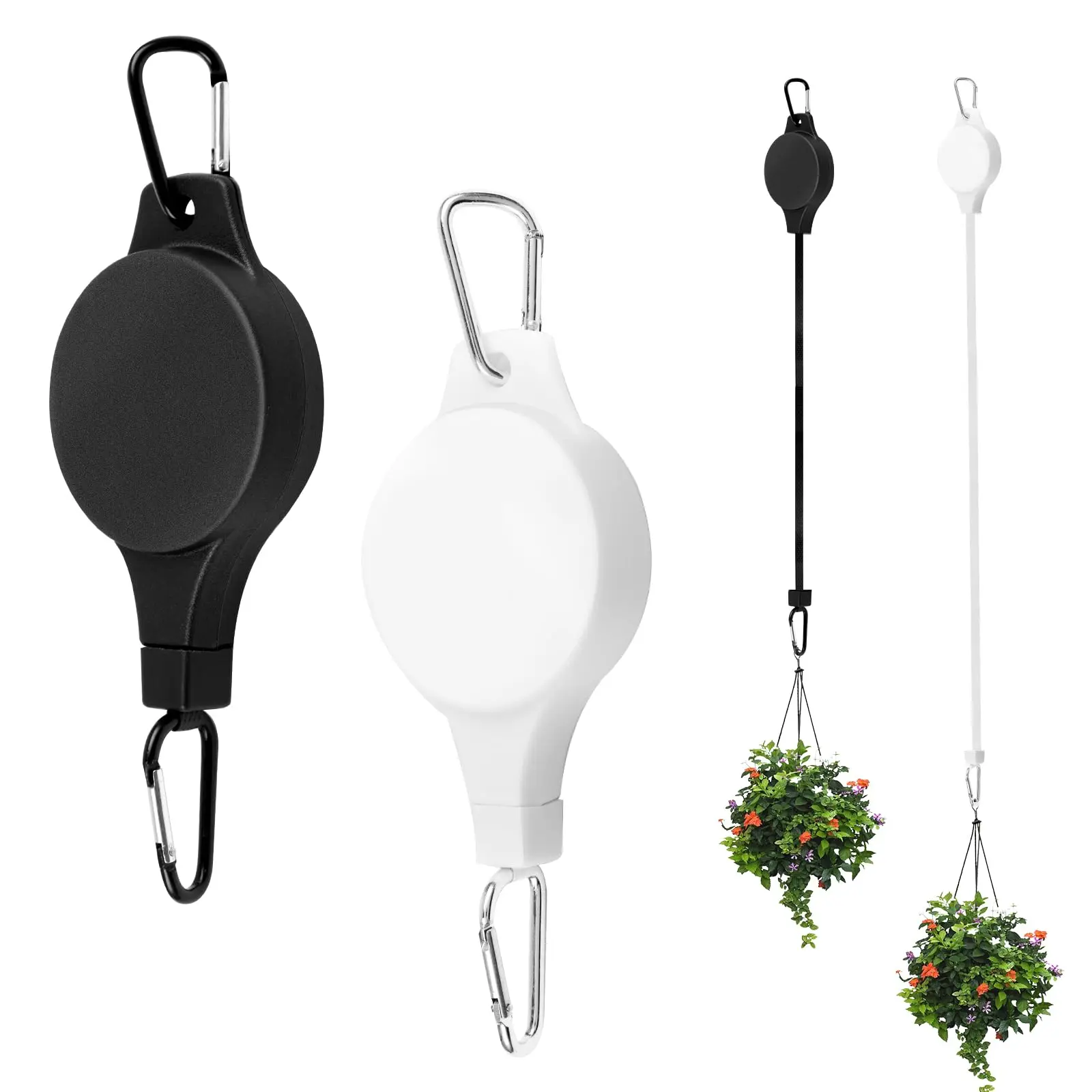 Retractable Plant Pulley Adjustable Hanging Flower Basket Hooks for Hanging Plants Heavy Duty, Indoor Outdoor Plant Hanger