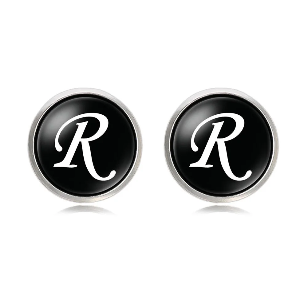 

Glass Cuff-Link Sleeve Button R Letter Round Smooth Electroplating Design Durable Lightweight Collar Decoration for Men