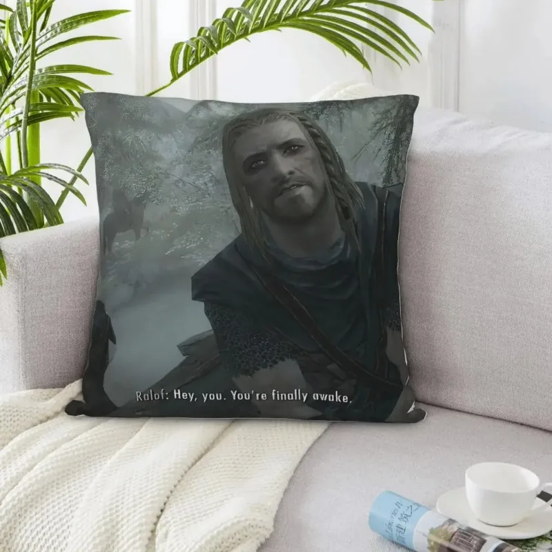 Hey You Youre Finally Awake Skyrim Meme Pillow Case Home Decoration for Sofa Car Cushion Cover Polyester Throw Pillow Covers