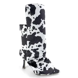 2025 Women's New High Heels, Pointed Metal Rivets, Horse Hair Splicing, Two Wear Stacked Knee Size Fashion Banquet Boots