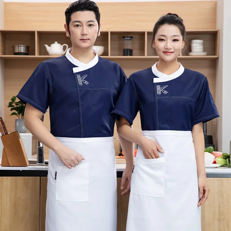Hotel chef-kok uniform jas korte mouw chef-kok T-shirt restaurant kleding logo Bakkerij Ademend nieuwe Cooking Chef-kok jas voor heren