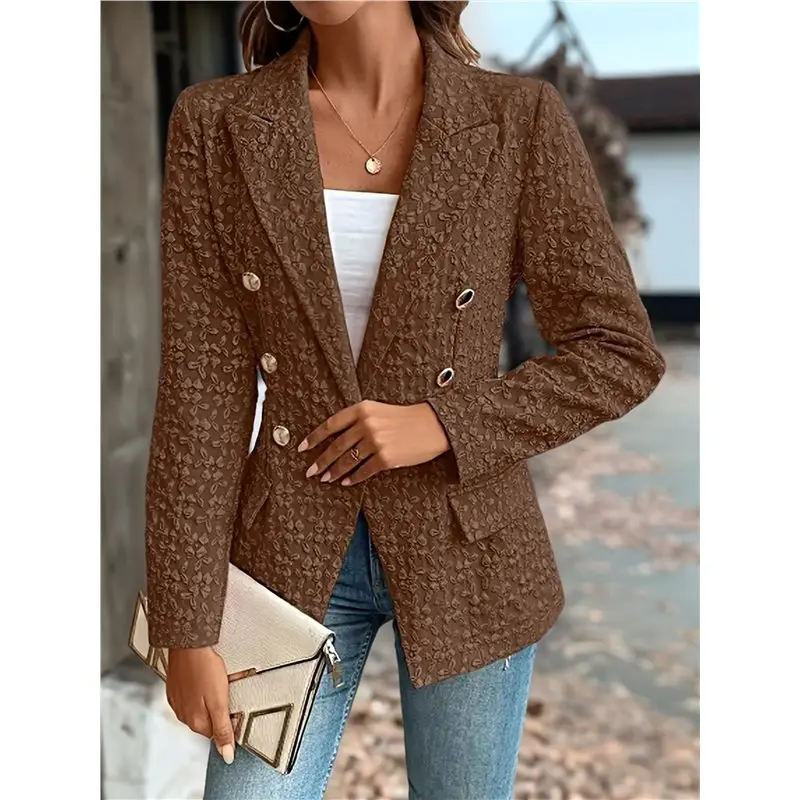 CYL-Blazer con cuello en V para mujer, doble botonadura, manga larga, solapa, traje de trabajo de negocios para el lugar de trabajo