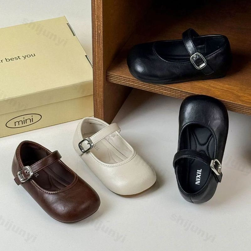 

Children's Leather Shoes Autumn Fashion Buckle Strap Vintage Girls Princess Shoes Lightweight Comfortable Non Slip Casual Shoes