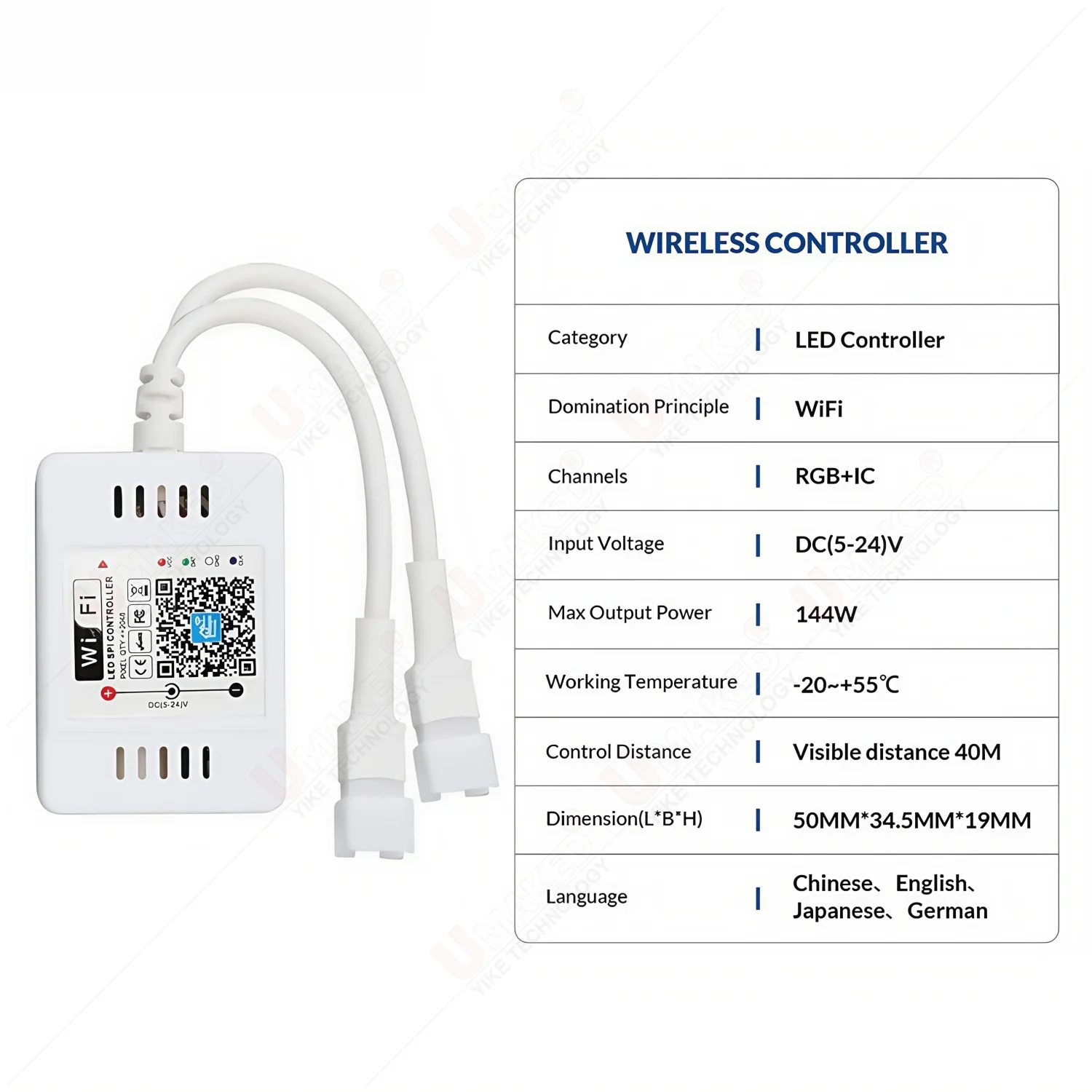 DC5V-24V Wifi LED SPI Controller Single/Dual Output 144W 2048 Pixels with 28Key Voice Music Remote Control for WS2812B LED Strip