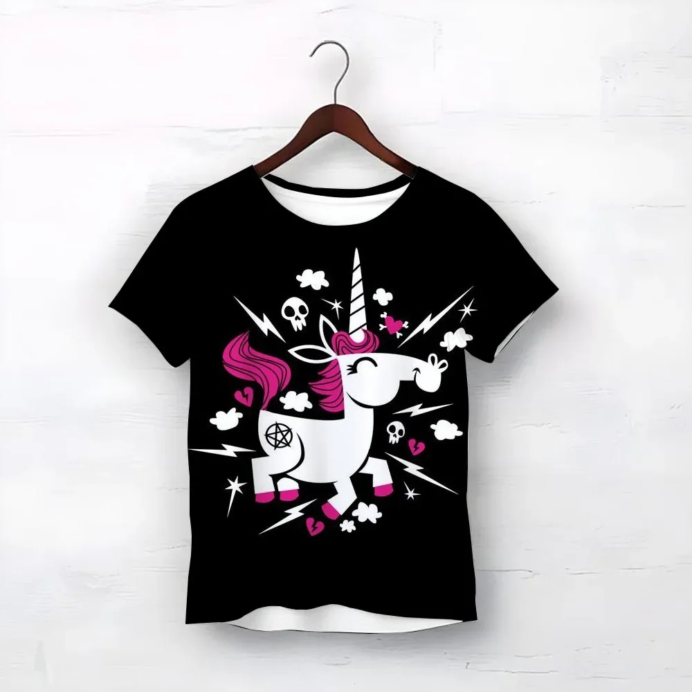 

Летняя милая детская футболка с единоростными коньками, детская футболка с мультяшным принтом, повседневные топы с короткими рукавами радужного цвета с пони для мальчиков и девочек