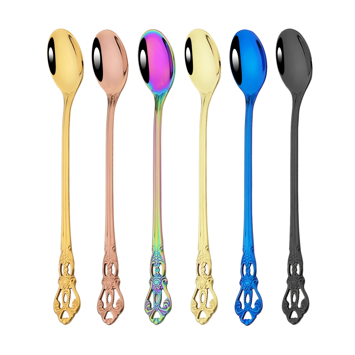 

Colorful Long Handle Spoons Cutlery Set Stainless Steel Mixing Spoon Dinnerware Ice Cream Spoon Tableware Party Kitchen Flatware