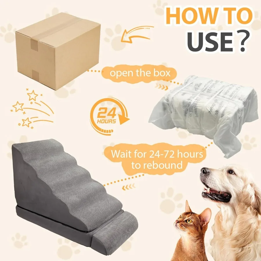 خطوات سلالم للكلاب للأسرة العالية حتى 3036 بوصة 6 خطوات رغوة الحيوانات الأليفة للكلاب الصغيرة الحيوانات الأليفة القديمة 30 ساعة منحدر كلب غير قابل للانزلاق للسرير Gr