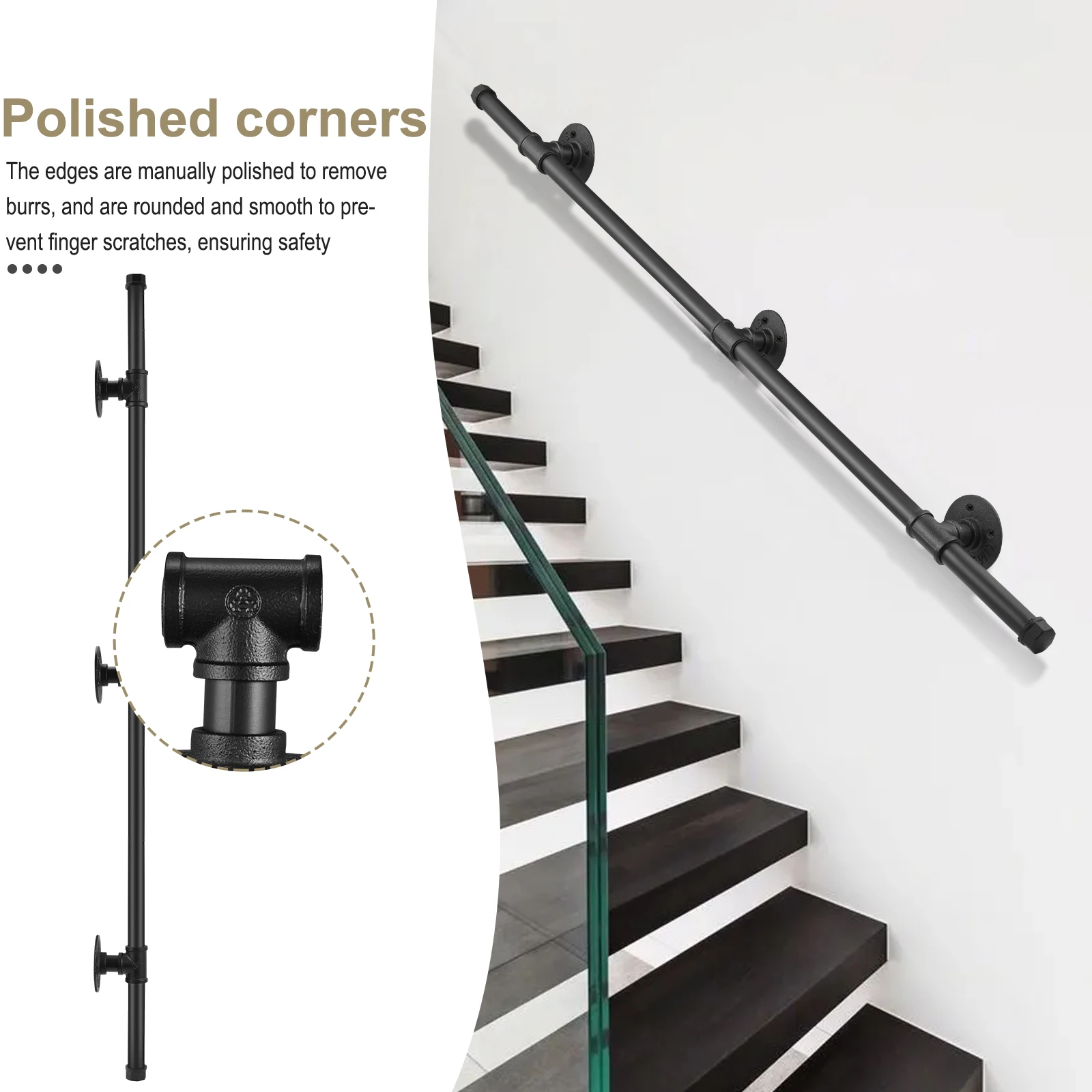 درابزين درج مضاد للانزلاق من الحديد المطاوع ، أنبوب مياه منزلي بسيط ، جدار داخلي مائل ، سلم متحرك لكبار السن ، تجارة #2