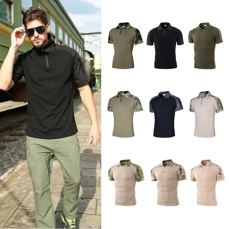 

Men Camo Military Shirt Outdoor Tactical Combat s Short Sleeve Army Climbing Camping Fishing Top Man Hunting Clothes