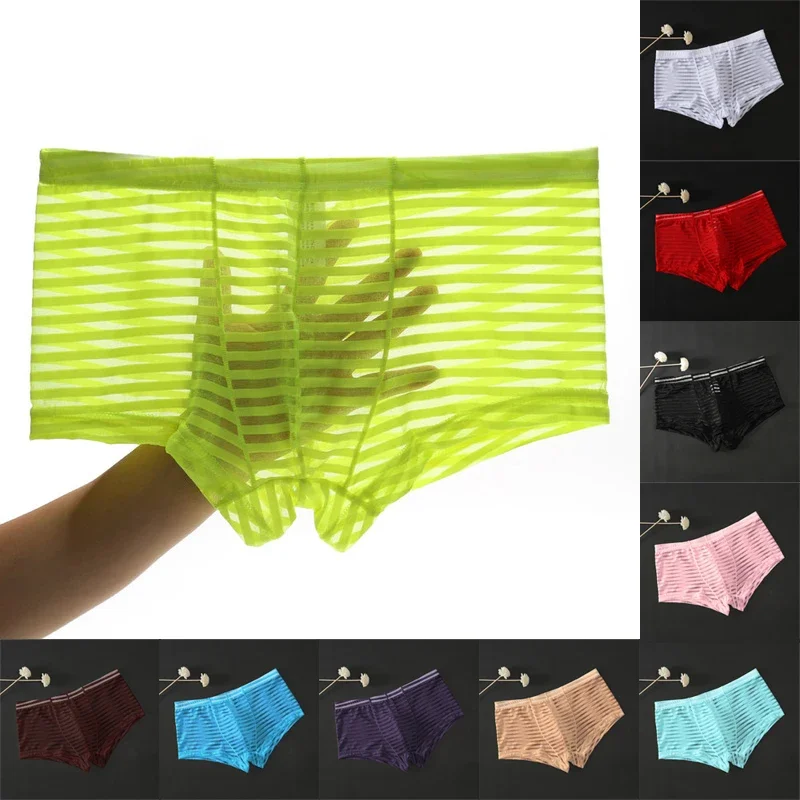 Ultra-Thin Transparent Boxershorts for Men Sexy Underwear Boxer Pants Male Low -Rise Mesh Panties Homme Panties Boxer Shorts