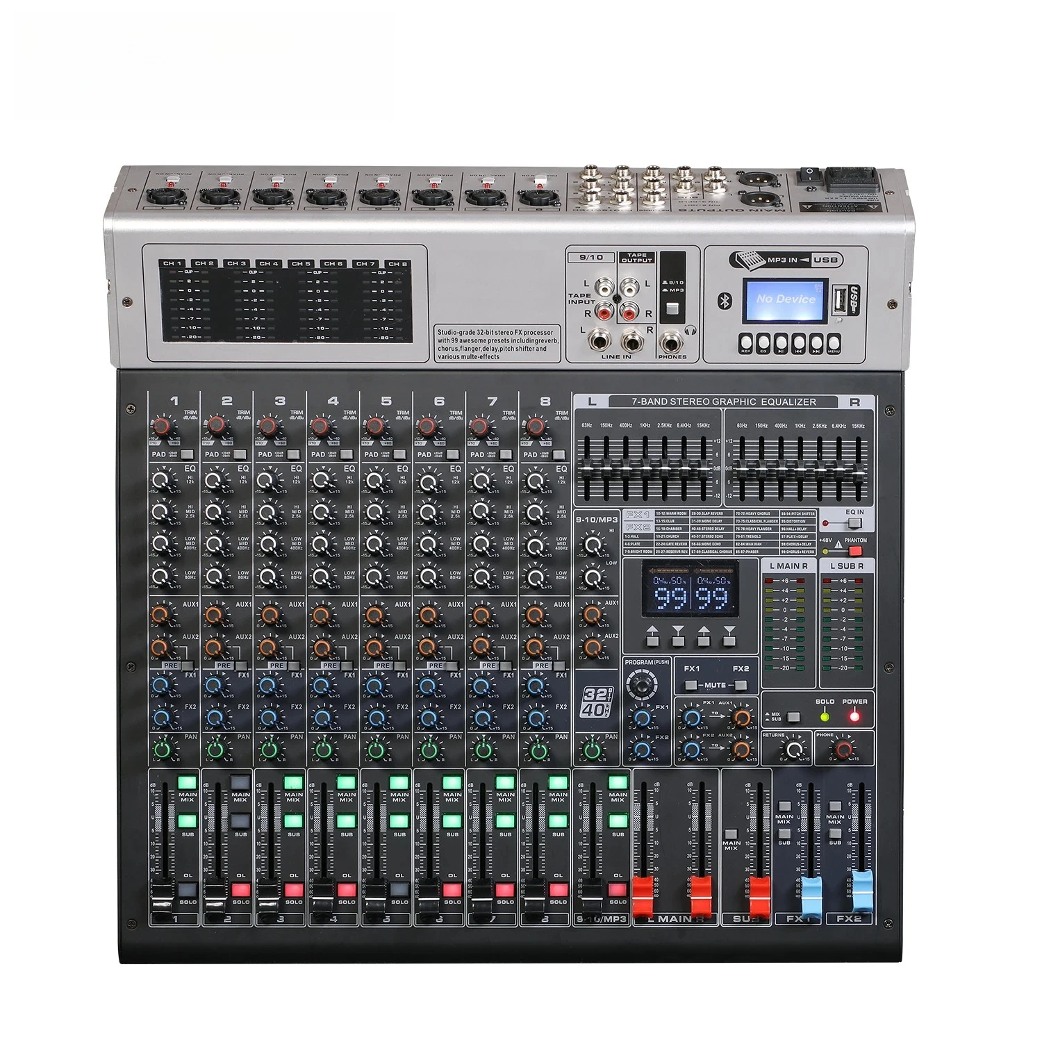 GAX-GBA10 Mezclador de audio profesional Placa de sonido Consola Interfaz de sistema de escritorio con USB de 10 canales para producción de podcasts musicales