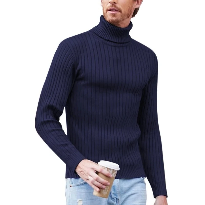 Animal Game Autum Men's Casual Pullover Wool Turtleneck Sweater Stripe Knitted Winter Warm Outerwear Jerseys Stripes Basic Tops