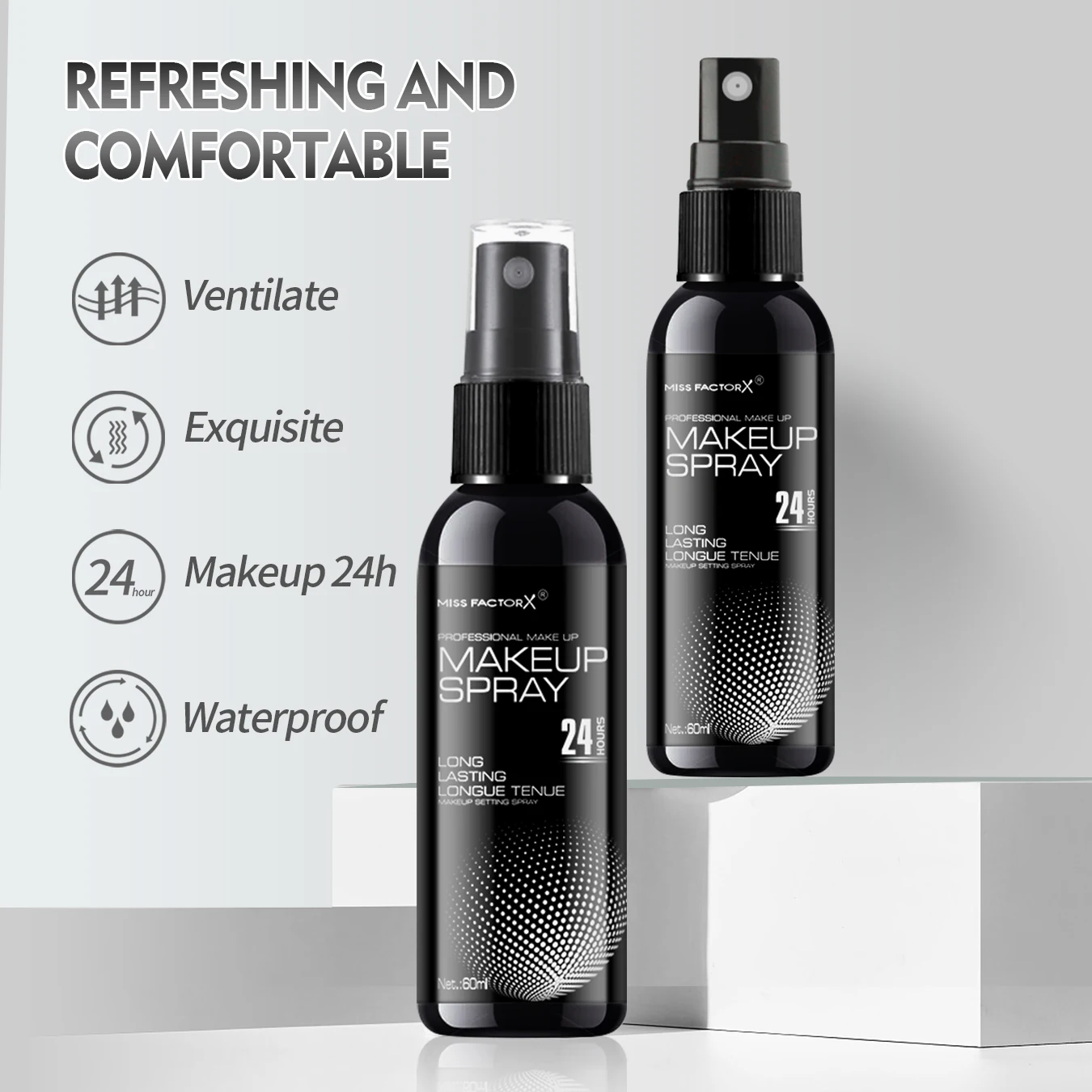Spray Black Polka Dot Setting 60ml para rostro, duradero, antimanchas y 16 horas de maquillaje de acabado natural